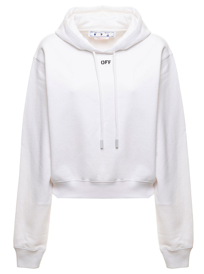 Off White Womans Cotton Hoodie With Logo Print Sweatshirts