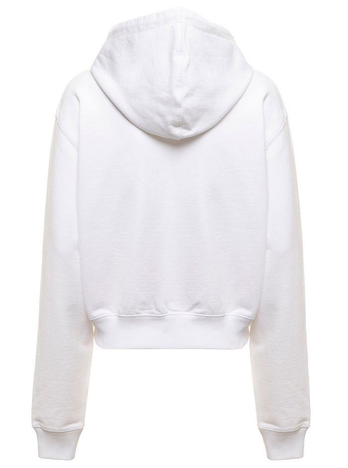 Off White Womans Cotton Hoodie With Logo Print Sweatshirts