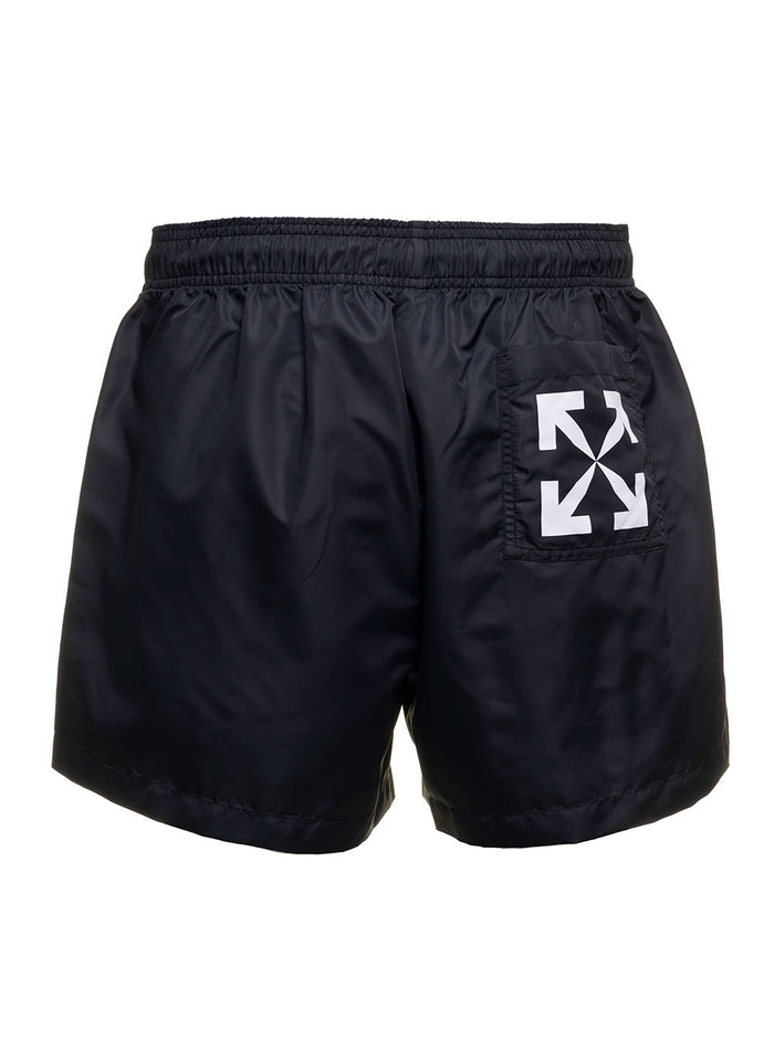 Off White Mans Black Nylon Arrow Swim Shorts Polyamide Beachwear
