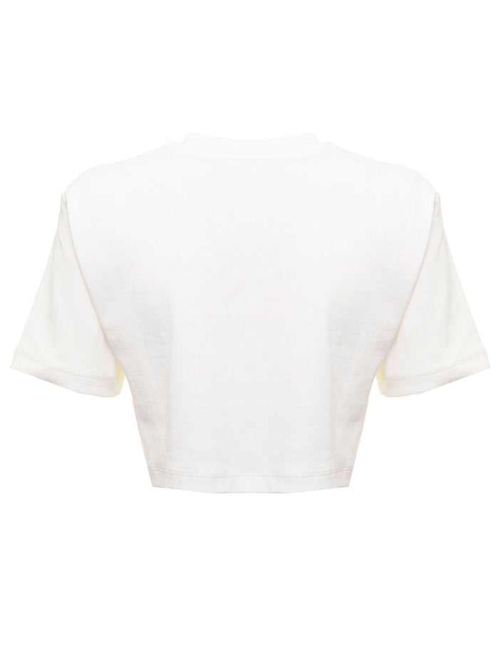 Off White Womans Cropped Cotton T-Shirt With Logo Print Tshirts And Polo Shirts