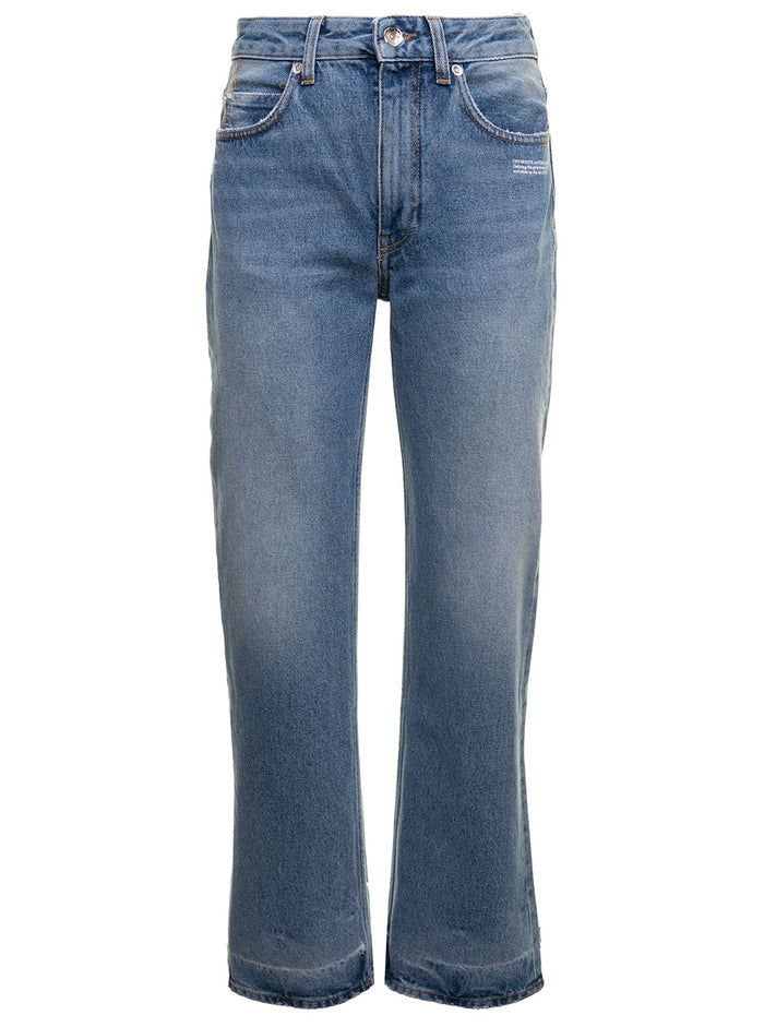 Off White Womens 90s Denim Jeans With Logo Blu Cotton Trousers