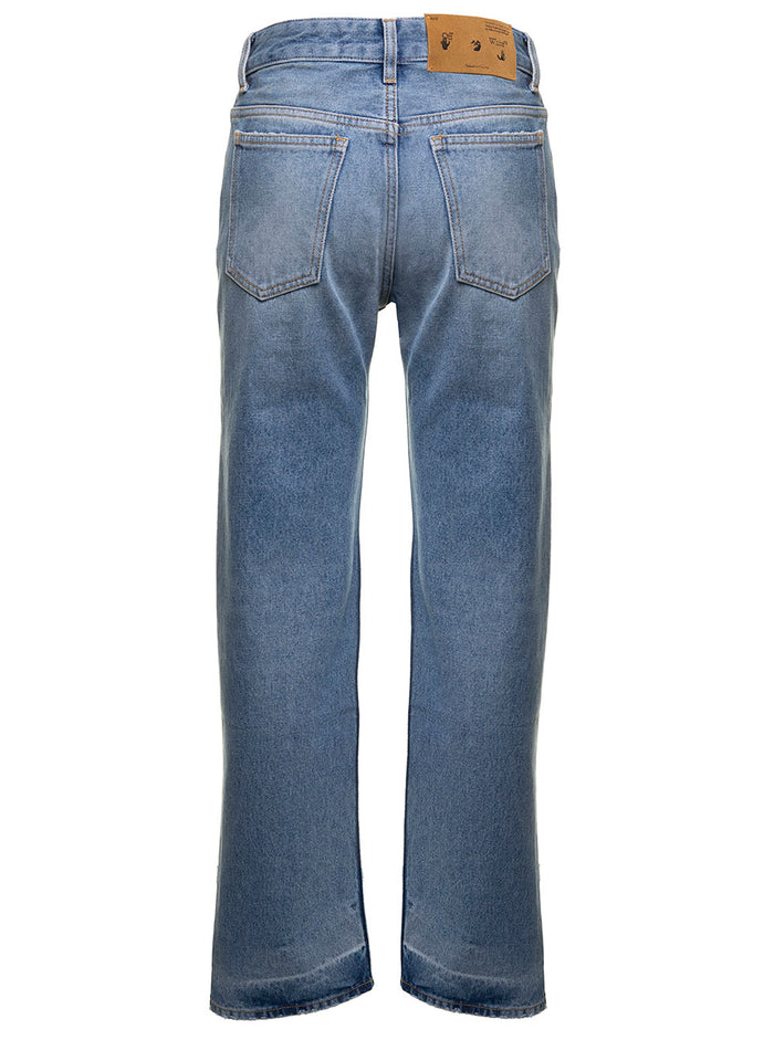 Off White Womens 90s Denim Jeans With Logo Blu Cotton Trousers