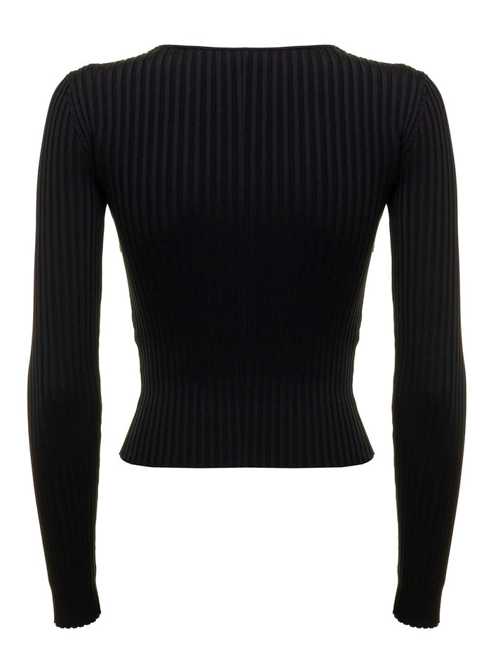 Self Portrait Woman S Long-Sleeved Shirt With Cut Out Details Black Viscose Polyester Jersey