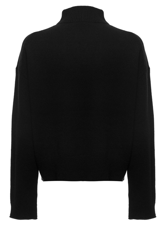 Theory Womans Cashmere Black Turtleneck Sweater With Laces Jersey