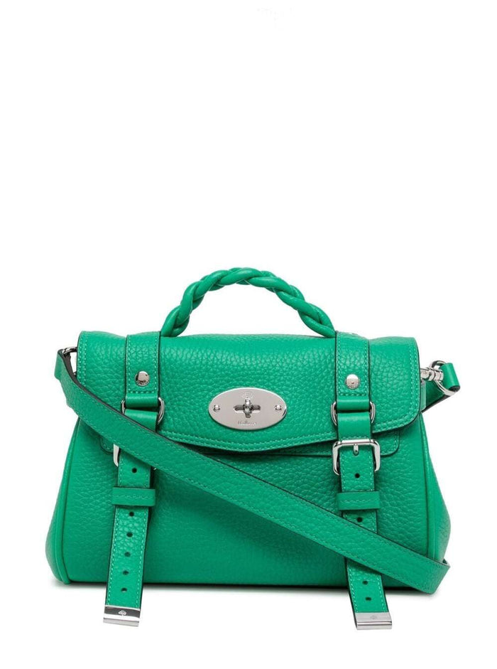 Mini Alexa Green Hammered Leather Crossbody Bag Mulberry Woman Bovine Hand