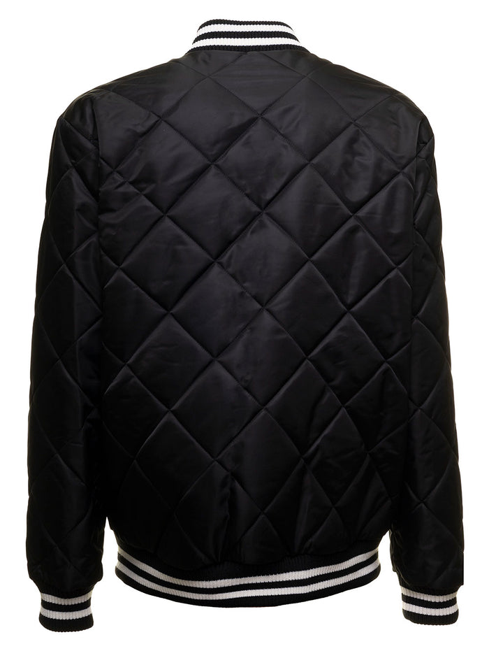 Black And White Quilted Nylon Reversible Bomber Jacket Balmain Man Polyamide