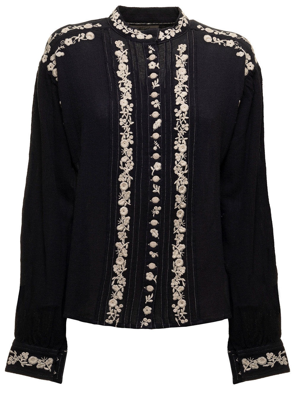 Pampa Black Cotton Shirt With Embroidered Inserts Isabel Marant Etoile Woman And Blouses