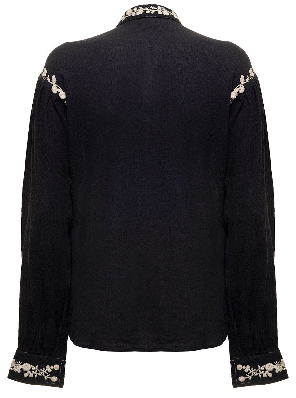 Pampa Black Cotton Shirt With Embroidered Inserts Isabel Marant Etoile Woman And Blouses
