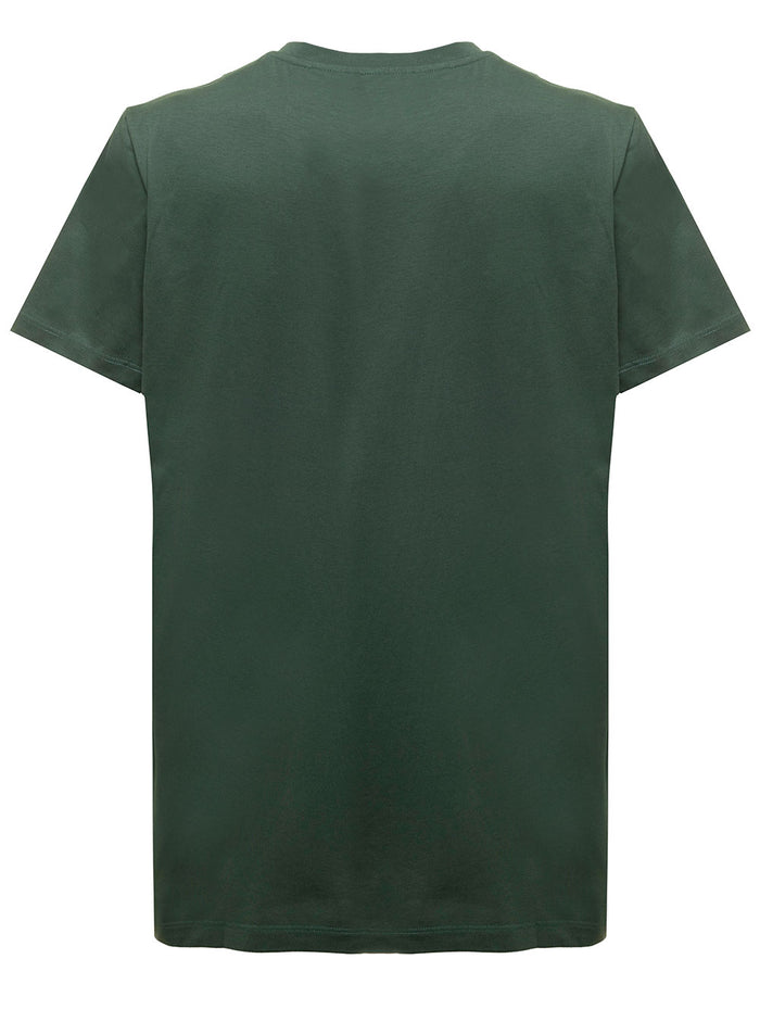 Green Cotton T-Shirt With Logo Print Balmain Man Tshirts And Polo Shirts