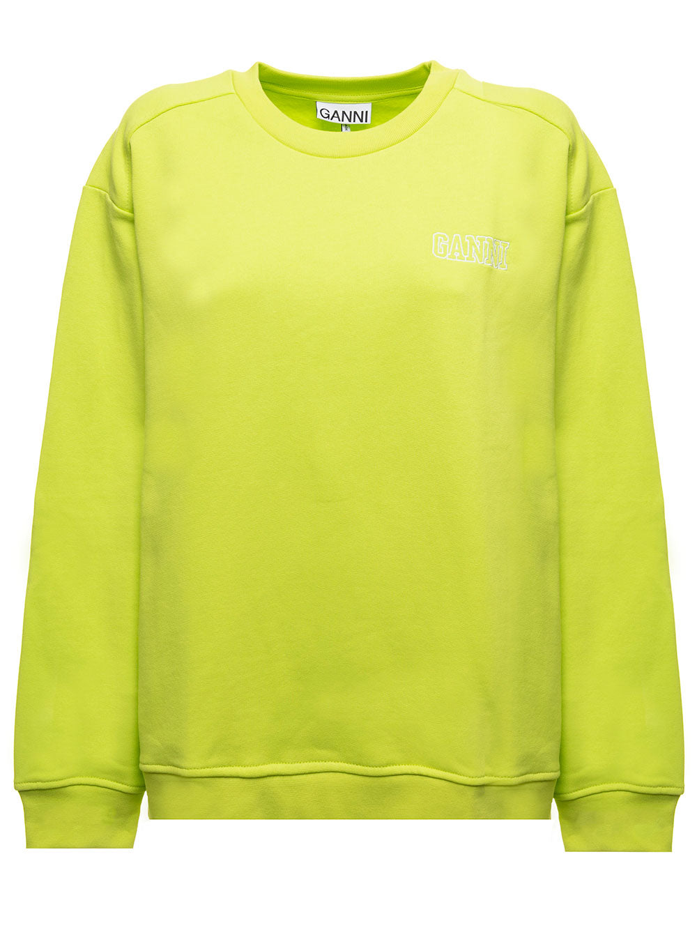 Isoli Software Organic Cotton Green Sweatshirt With Logo Ganni Woman Polyester Jersey