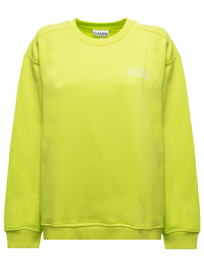 Isoli Software Organic Cotton Green Sweatshirt With Logo Ganni Woman Polyester Jersey