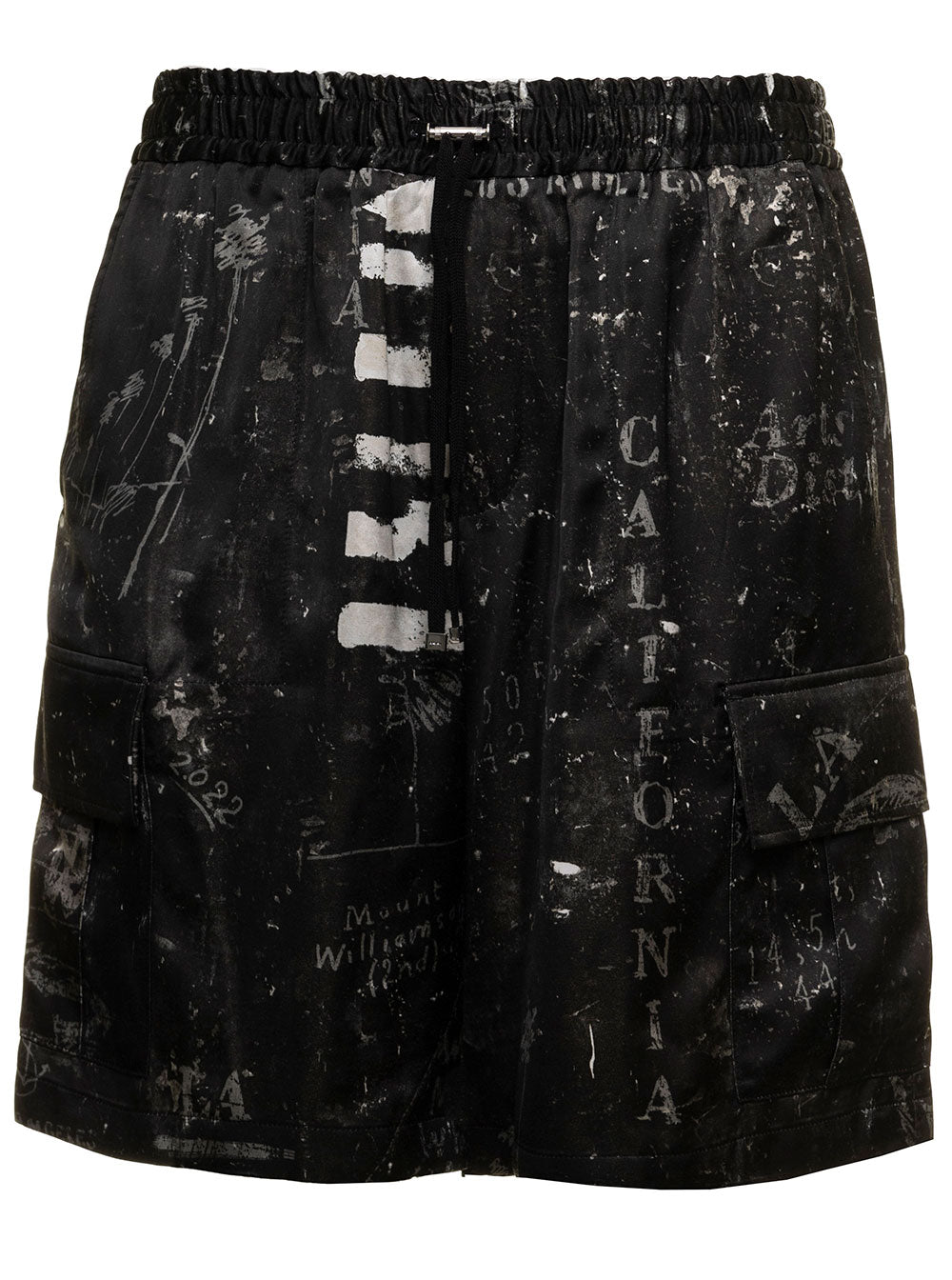Army Stencil Printed Viscose Cargo Shorts Amiri Man Black And Bermuda