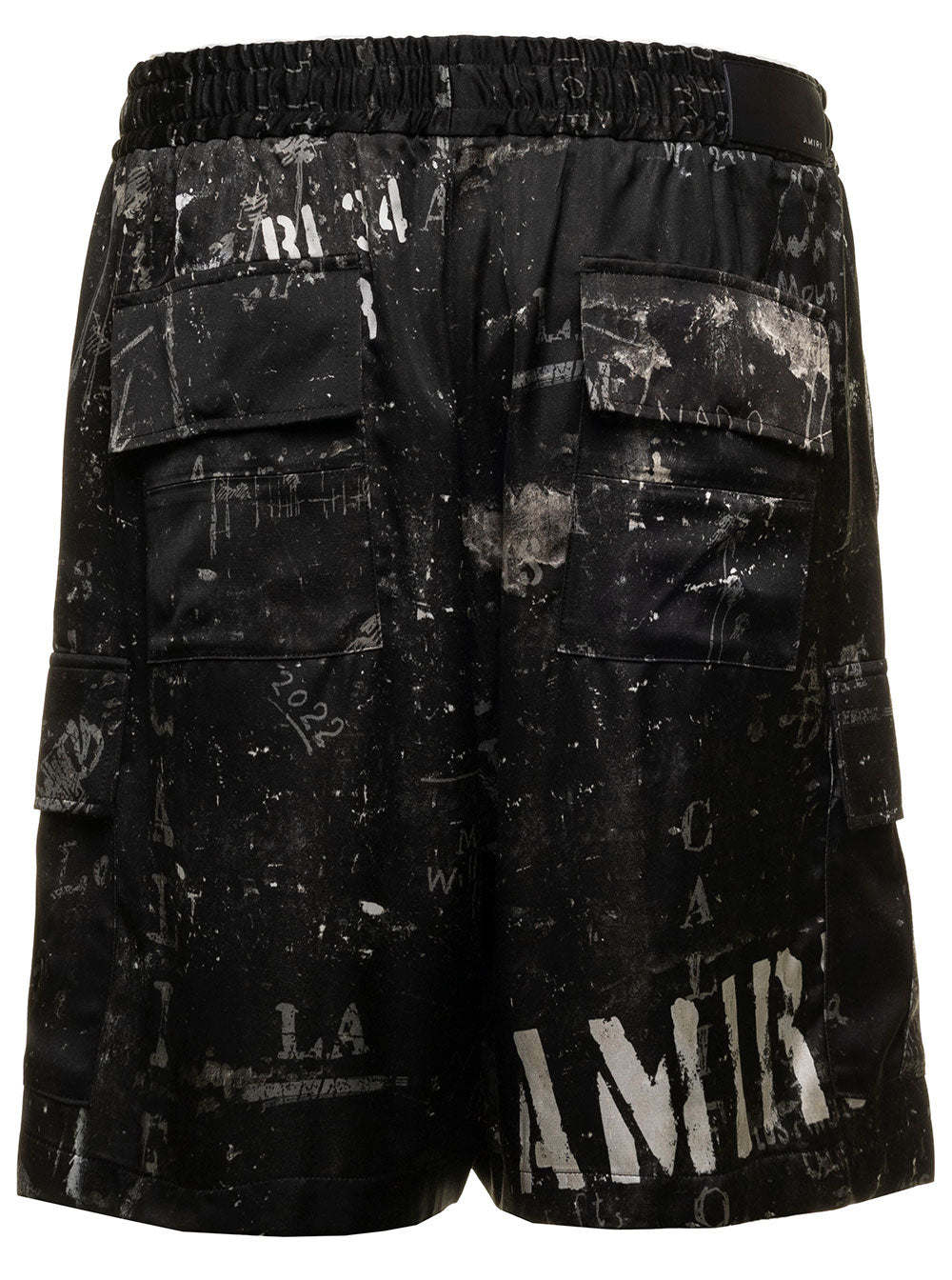 Army Stencil Printed Viscose Cargo Shorts Amiri Man Black And Bermuda