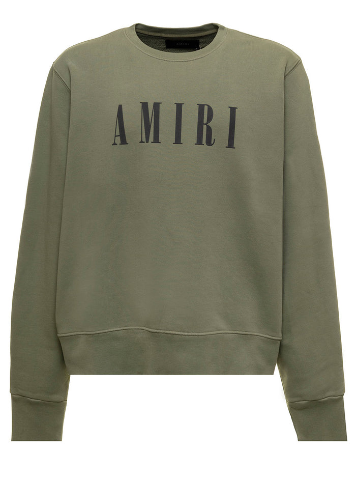 Green Cotton Crew Neck Sweatshirt With Logo Print Amiri Man Sweatshirts