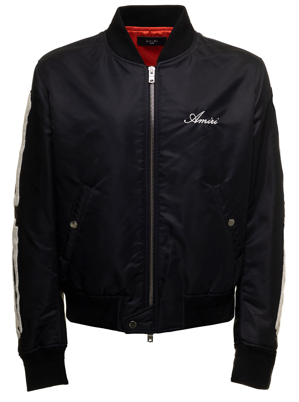 Bones Black Satin Bomber Jacket With Logo Amiri Man Nylon