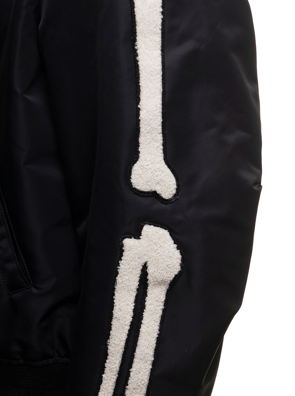 Bones Black Satin Bomber Jacket With Logo Amiri Man Nylon