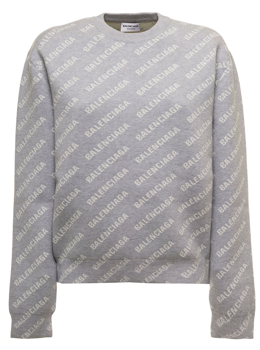 Trama Logo Grey Wool Sweatshirt Balenciaga Woman Cotton Polyester Virgin Sweatshirts