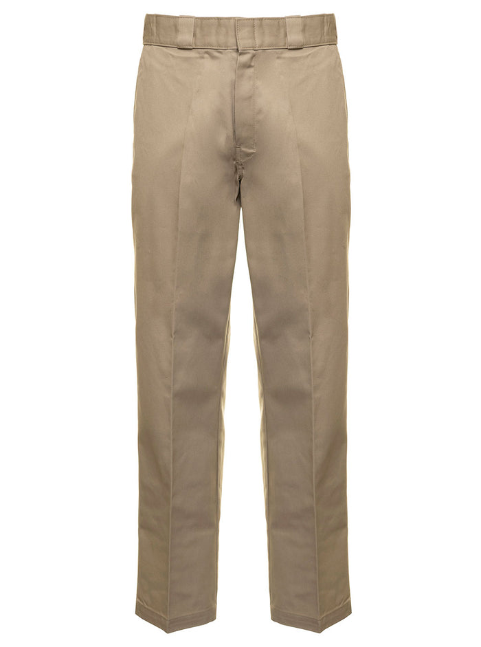 Beige Cotton Tailored Pants With Logo Dickies Man Pl Co Trousers
