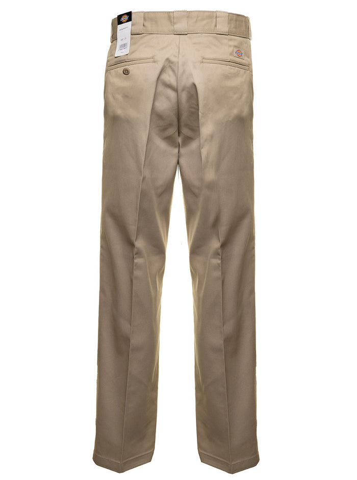 Beige Cotton Tailored Pants With Logo Dickies Man Pl Co Trousers