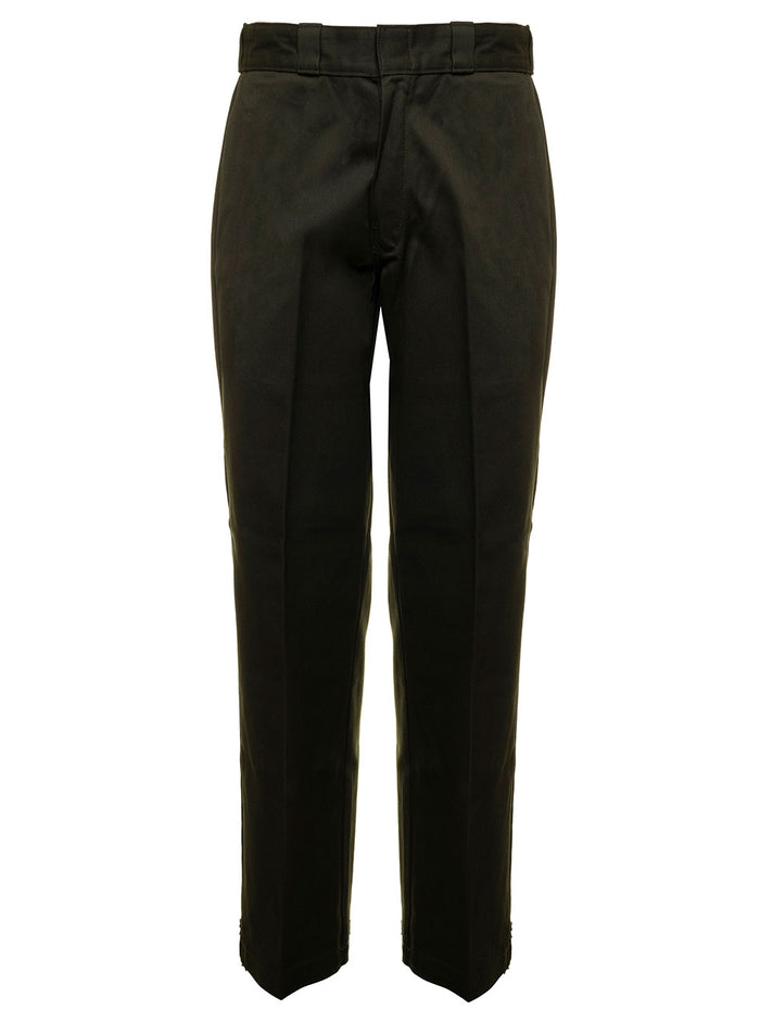 Olive Green Cotton Tailored Pants With Logo Dickies Man Pl Co Trousers