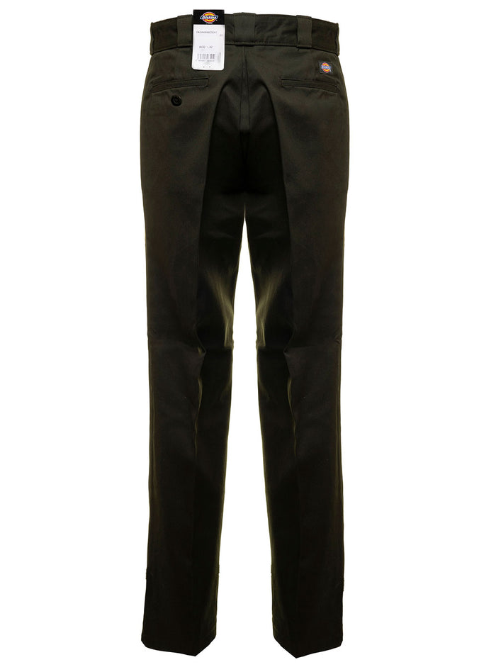 Olive Green Cotton Tailored Pants With Logo Dickies Man Pl Co Trousers
