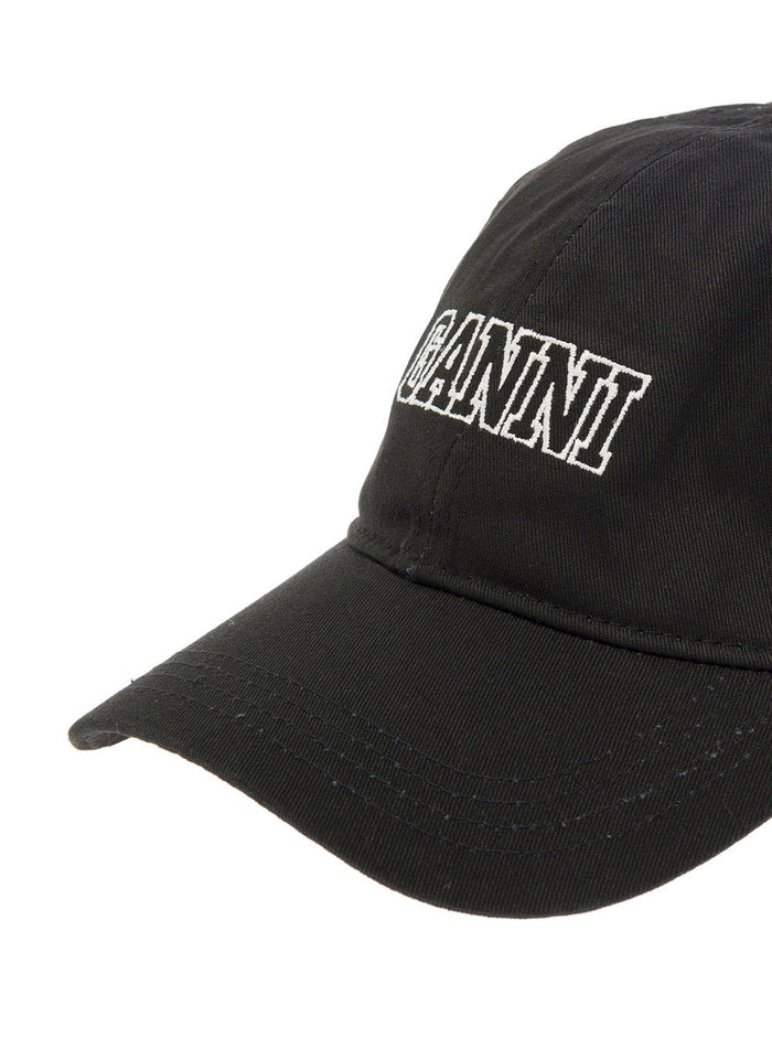Software Heavy Black Cotton Hat With Logo Ganni Woman Organic And Gloves