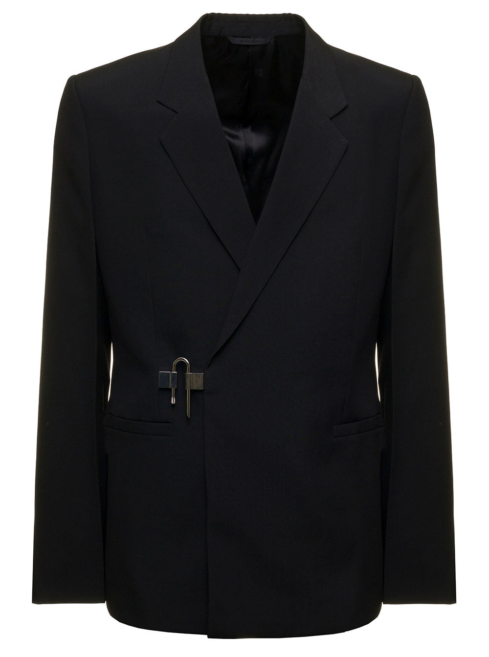 Slim Fit Black Wool Jacket With U-Lock Detail Man Blazers