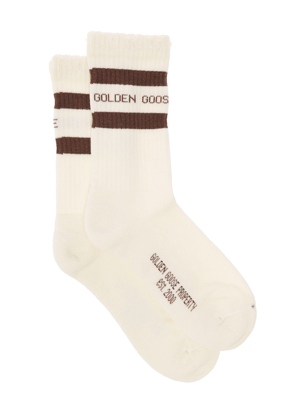 Ivory Colored And Bbrown Striped Cotton Socks Golden Goose Man White Polyamide Elastane Underwear