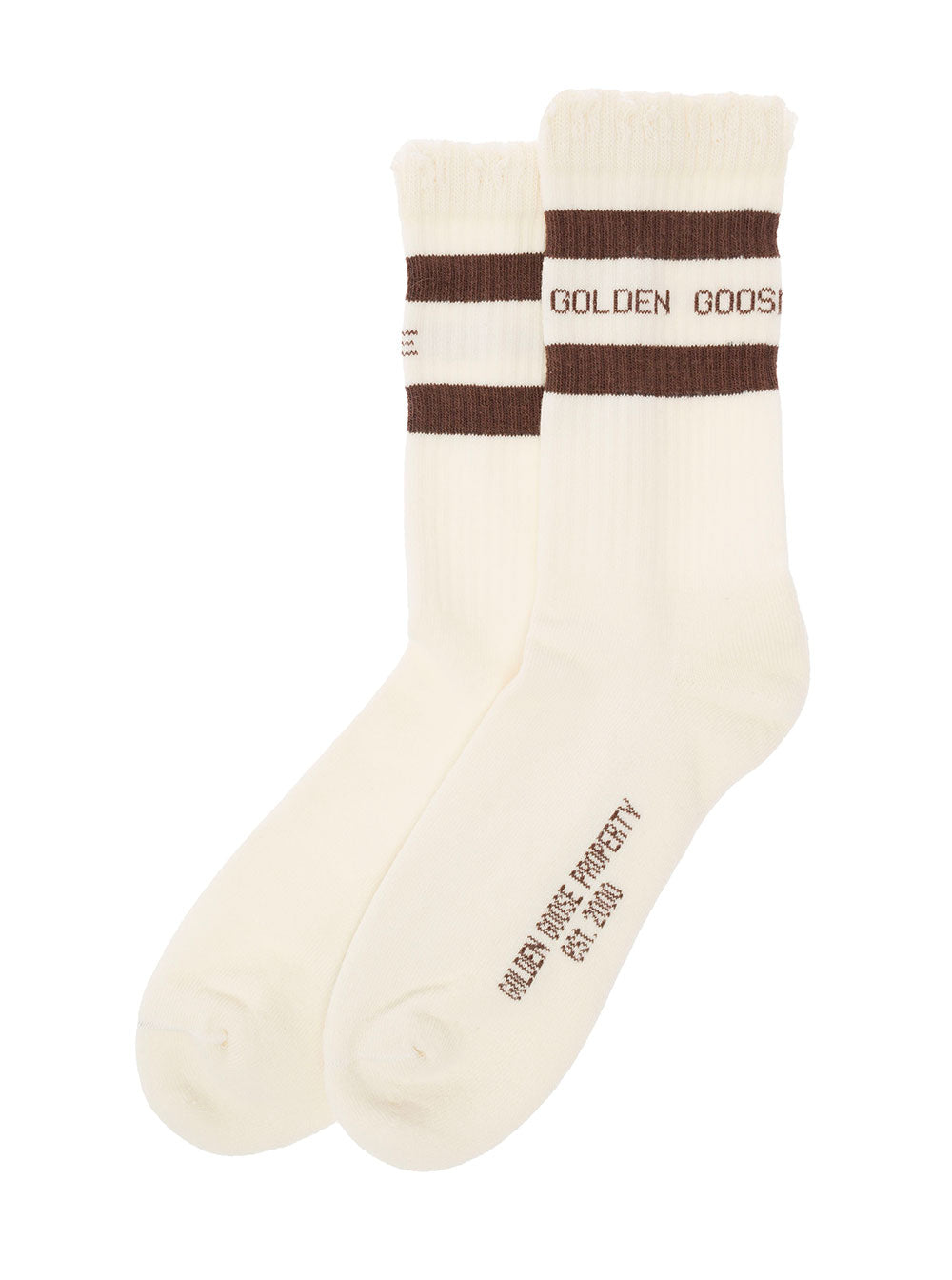 Ivory Colored And Bbrown Striped Cotton Socks Golden Goose Man White Polyamide Elastane Underwear