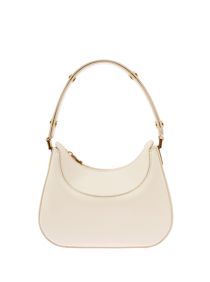 Slim Hobo Pink Leather Handbag With Logo Marni Woman White Calf Shoulder Bags