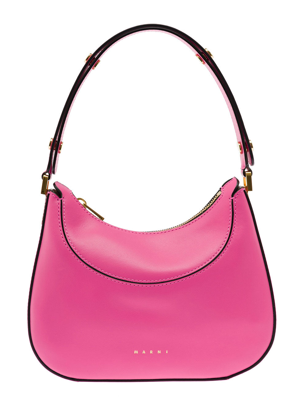 Slim Hobo Pink Leather Handbag With Logo Marni Woman Fuxia Calf Shoulder Bags