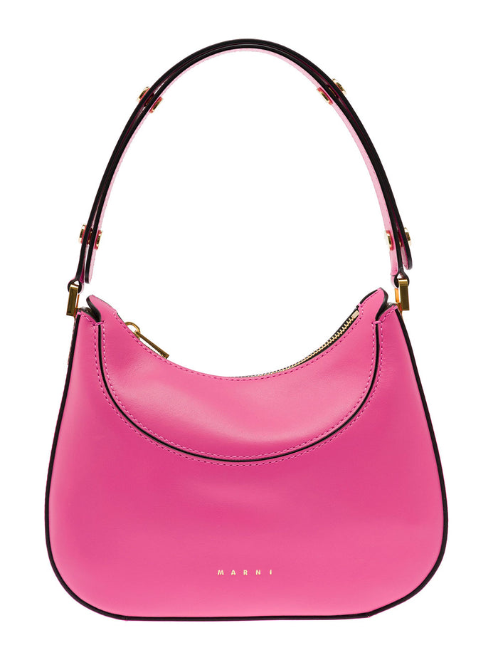 Slim Hobo Pink Leather Handbag With Logo Marni Woman Fuxia Calf Shoulder Bags