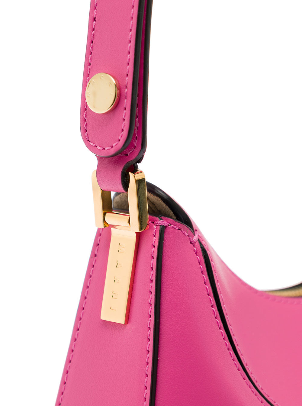 Slim Hobo Pink Leather Handbag With Logo Marni Woman Fuxia Calf Shoulder Bags