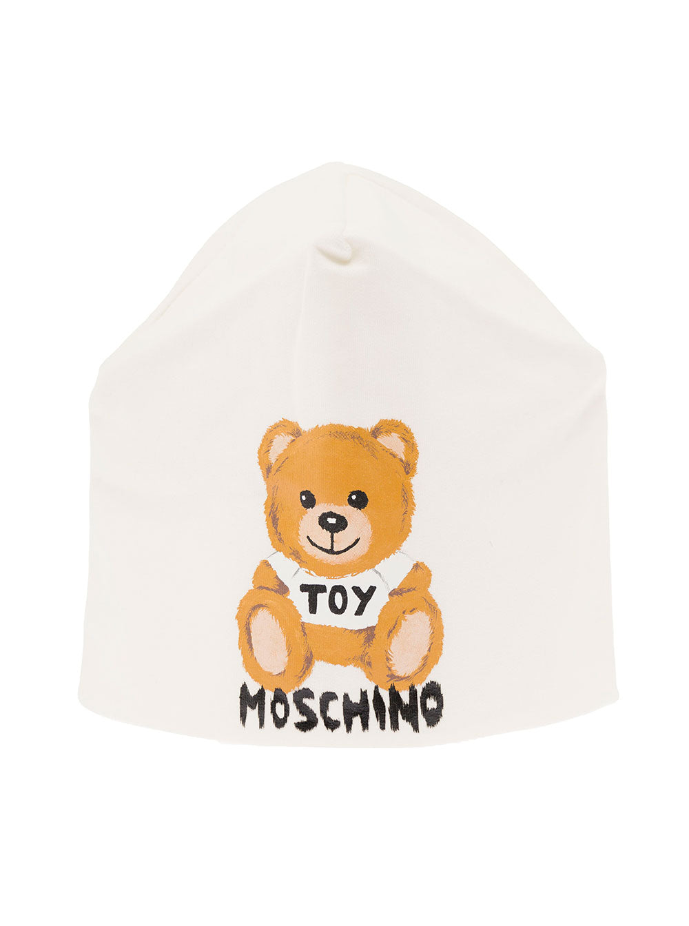 White Cotton Cap With Teddy Bear Print Moschino Kids Boy Elastane Hats And Gloves