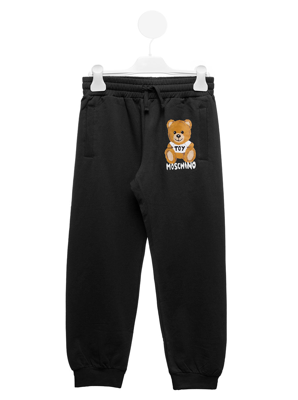 Black Cotton Jogger With Teddy Bear Print Moschino Kids Boy Elastane Trousers