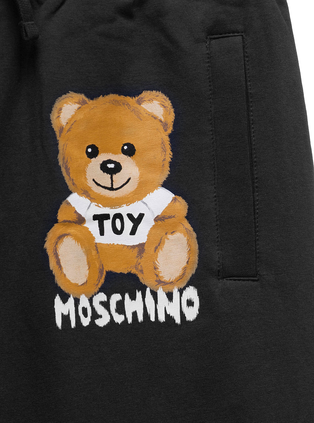 Black Cotton Jogger With Teddy Bear Print Moschino Kids Boy Elastane Trousers