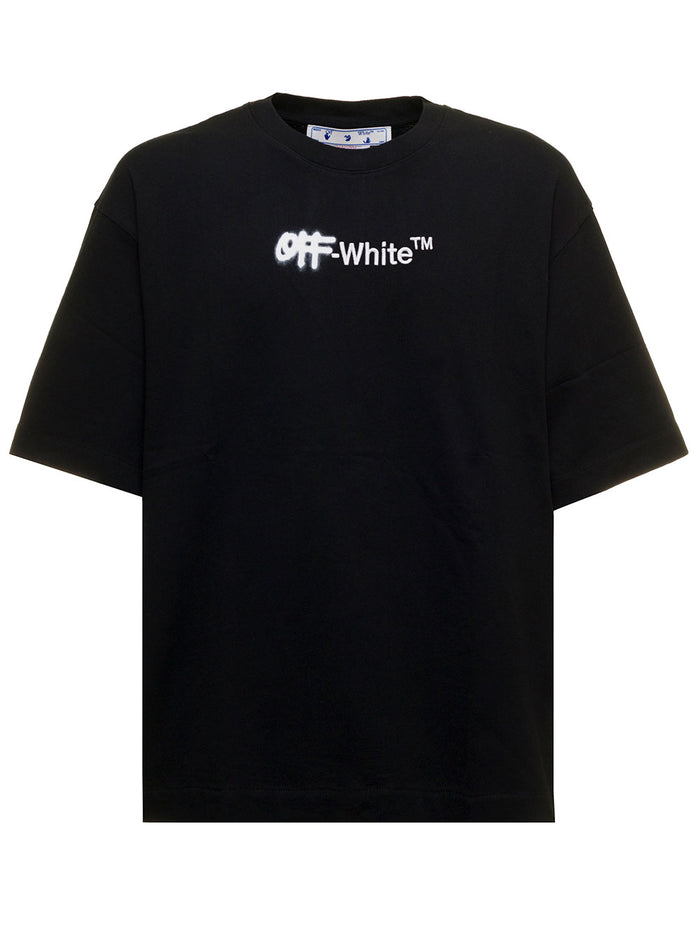 Black Cotton T-Shirt With Spray Helv Over Skate Print Off White Man Tshirts And Polo Shirts