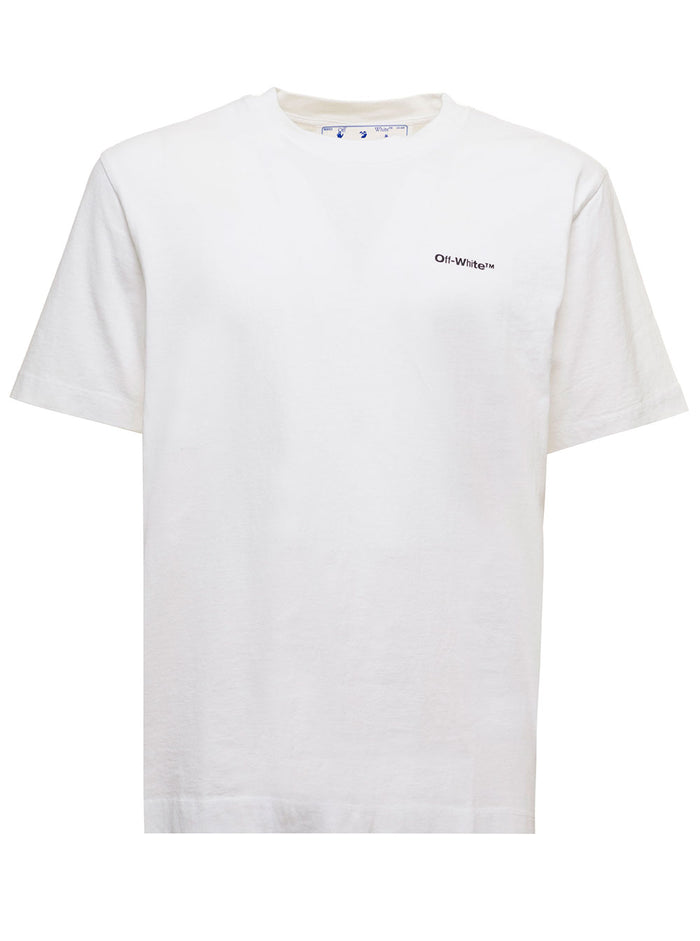 White Cotton T-Shirt With Wave Outl Diag Print Off Man Tshirts And Polo Shirts