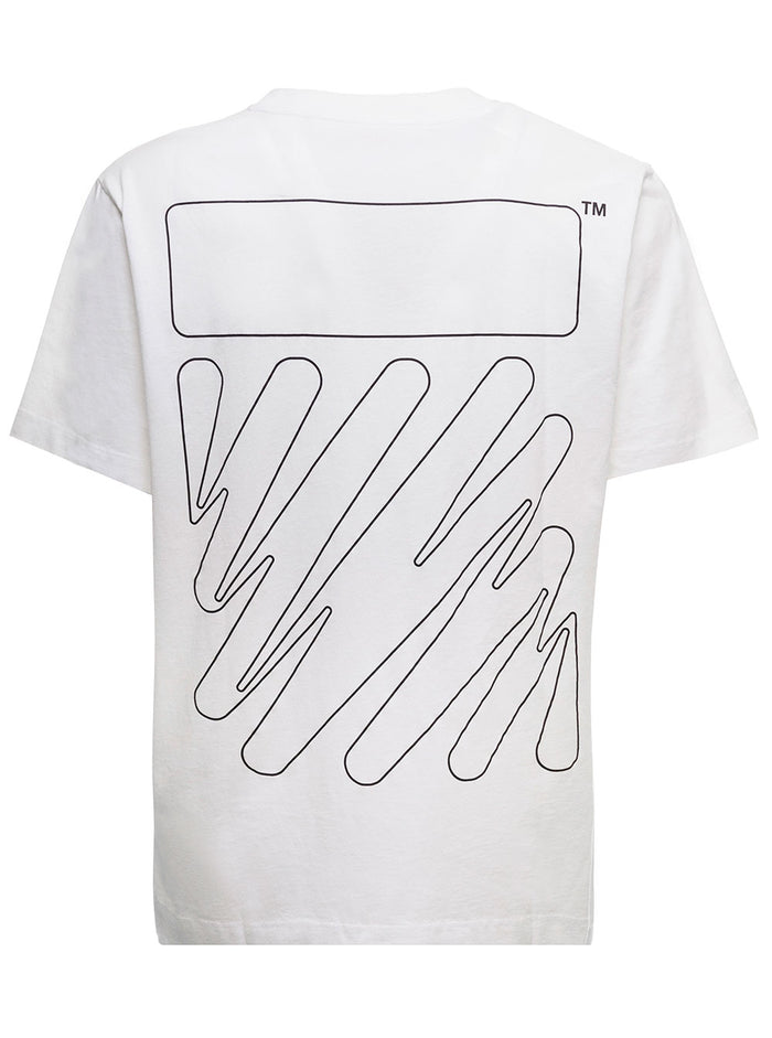 White Cotton T-Shirt With Wave Outl Diag Print Off Man Tshirts And Polo Shirts