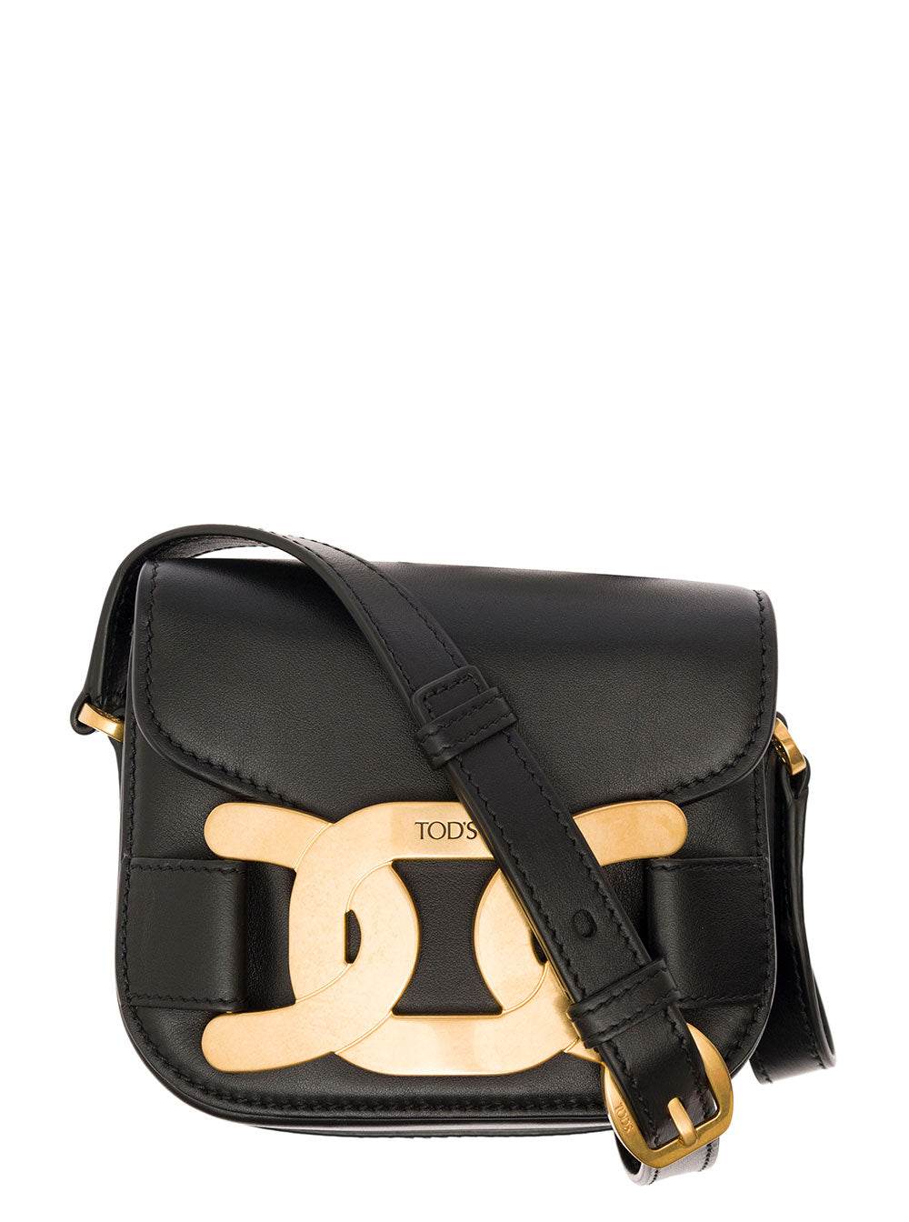 Black Leather Crossbody Bag With Metal Buckle Tods Woman Calf