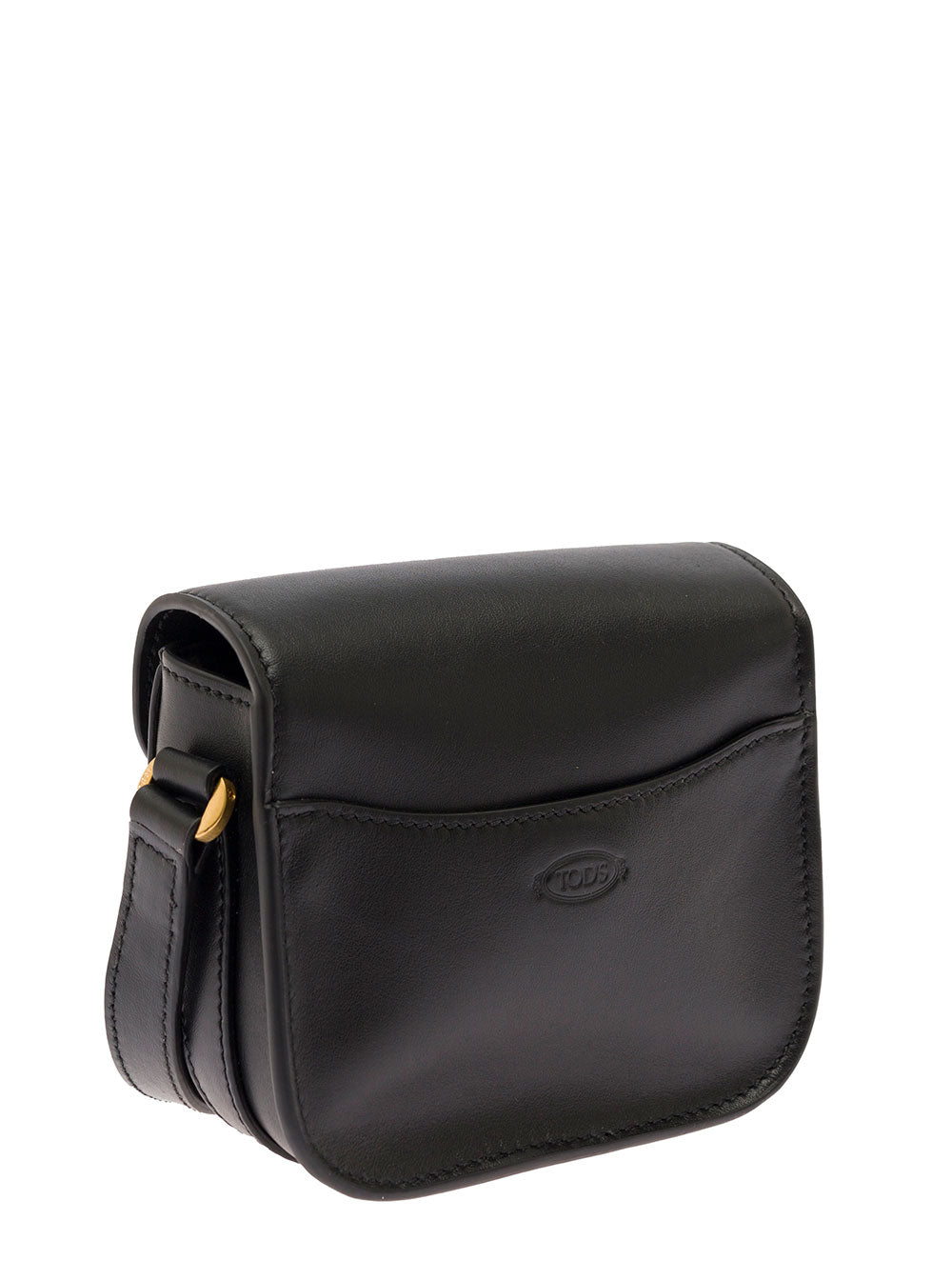 Black Leather Crossbody Bag With Metal Buckle Tods Woman Calf