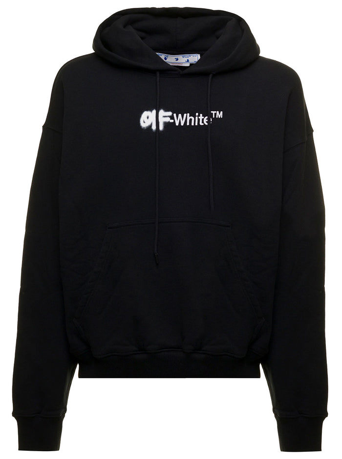 Black Cotton T-Shirt With Spray Helv Over Skate Print Off White Man Sweatshirts