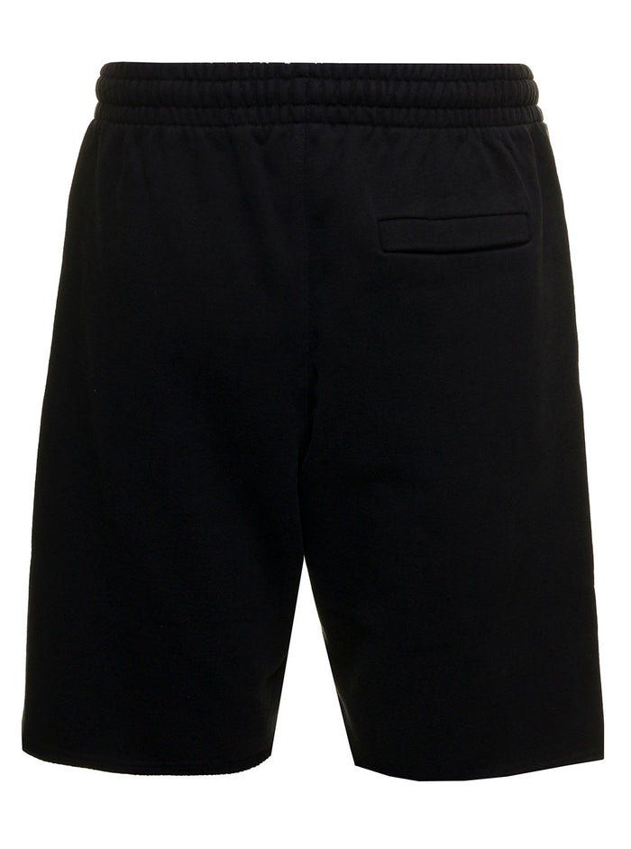 Black Cotton Bermuda Shorts With Script Logo Embroidery Off White Man And