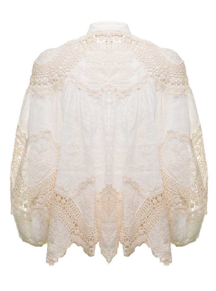 White And Beige Ramie Lace Blouse Zimmermann Woman Shirts Blouses