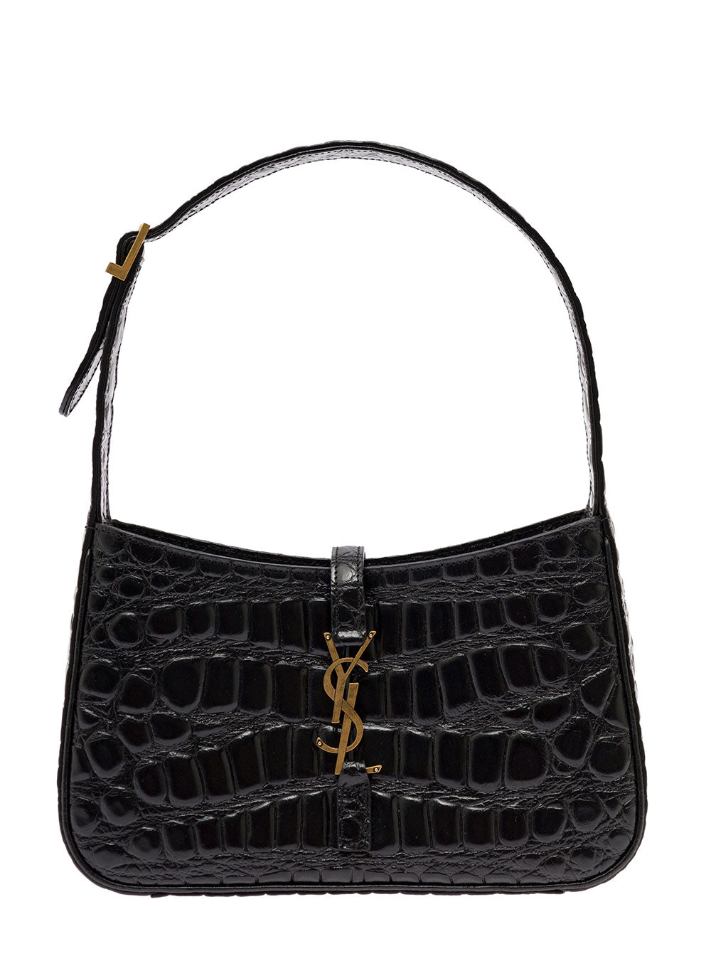 Le 5 À 7 Hobo Blaxck Crocodile Printed Leather Shoulder Bag Saint Laurent Woman Black Calf