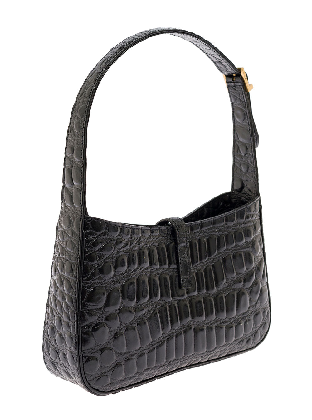 Le 5 À 7 Hobo Blaxck Crocodile Printed Leather Shoulder Bag Saint Laurent Woman Black Calf