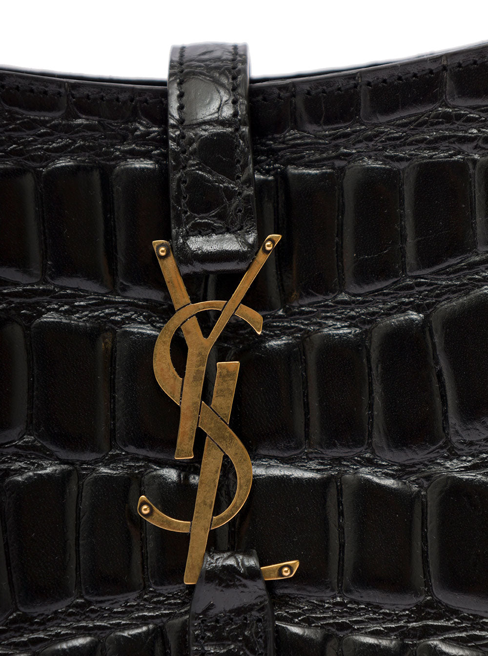 Le 5 À 7 Hobo Blaxck Crocodile Printed Leather Shoulder Bag Saint Laurent Woman Black Calf