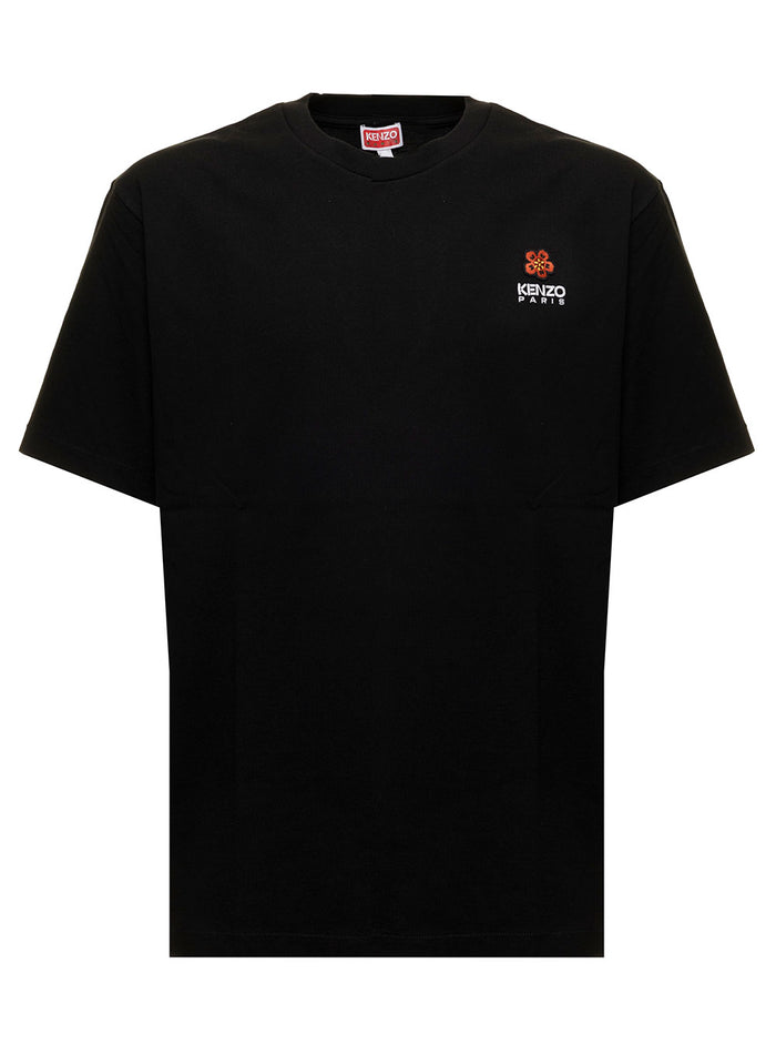 Black Cotton T-Shirt With Embroidered Crest Logo Kenzo Man Tshirts And Polo Shirts