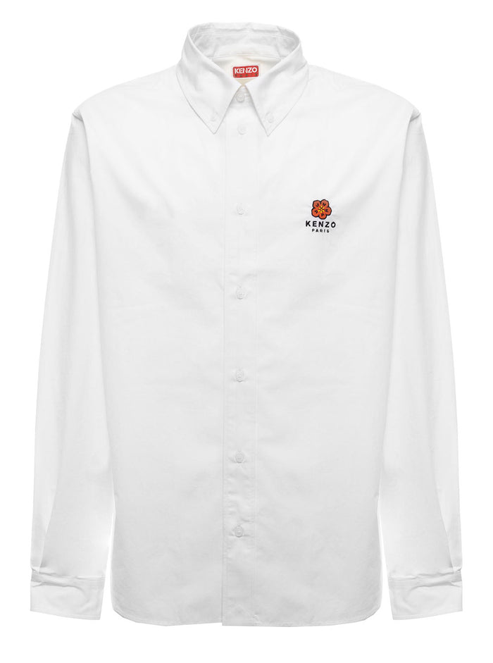 White Cotton Poplin Shirt With Embroidered Crest Logo Kenzo Man And Blouses