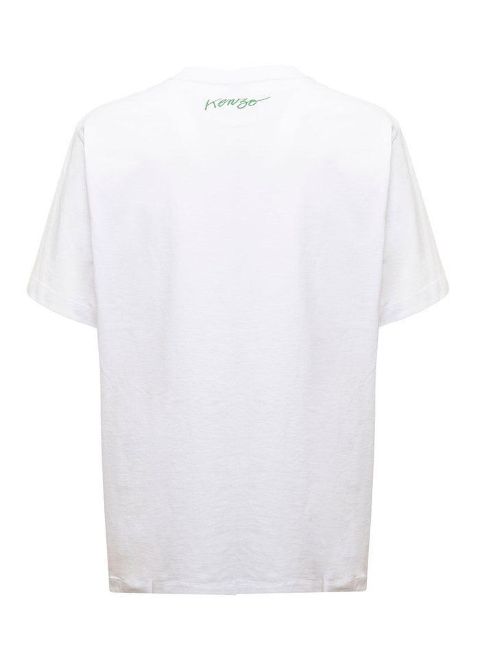 White T-Shirt Cotton Eith Poppy Print Kenzo Man Tshirts And Polo Shirts